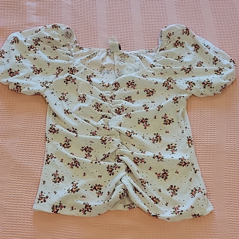 Wrapper Front Ruching Short Sleeve Blouse L